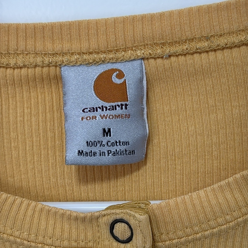 CARHARTT WOMEN'S LONG-SLEEVE RIBBED HENLEY SHIRT YELLOW SIZE MEDIUM - Picture 2 of 7